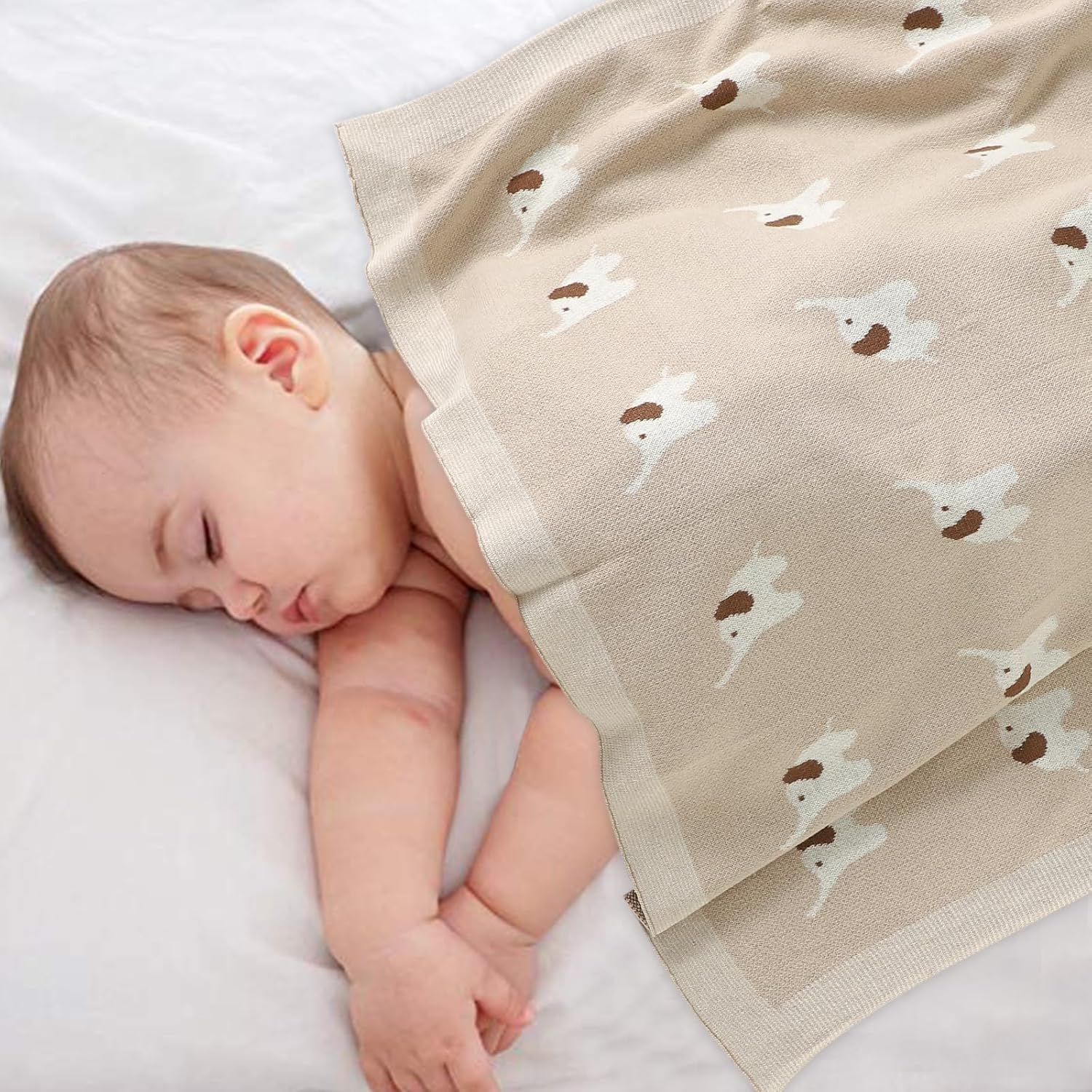 Hadetoto 100% Cotton Baby Blanket Knit Soft Cozy Swaddle Receiving Blankets Toddler Infant Blanket with Lovely Elephant for Newborn Boy Girls - Camel, 90 X 70Cm image number 6