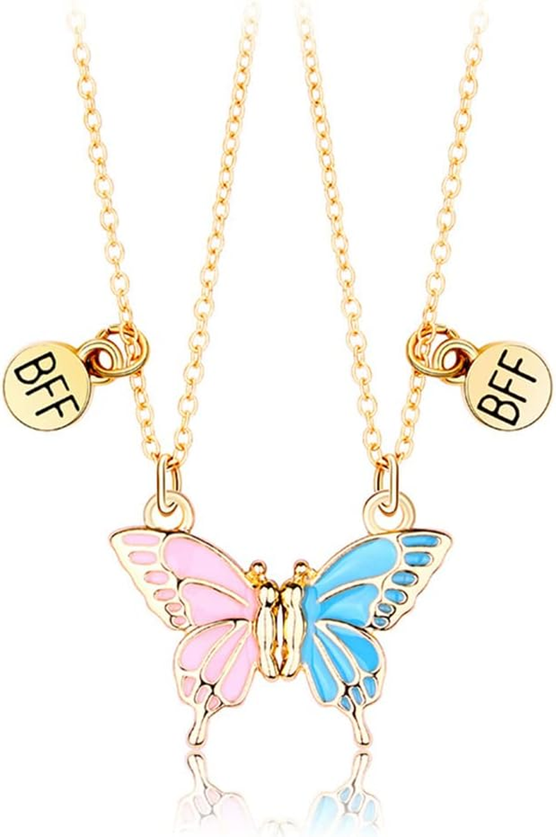 Best Friend Necklace for 2 Girls Magnetic Butterfly Matching Necklaces for Best Friends Birthday Christmas Xmas Gifts for Bestie Bff Necklace for 2 Magnet Necklace