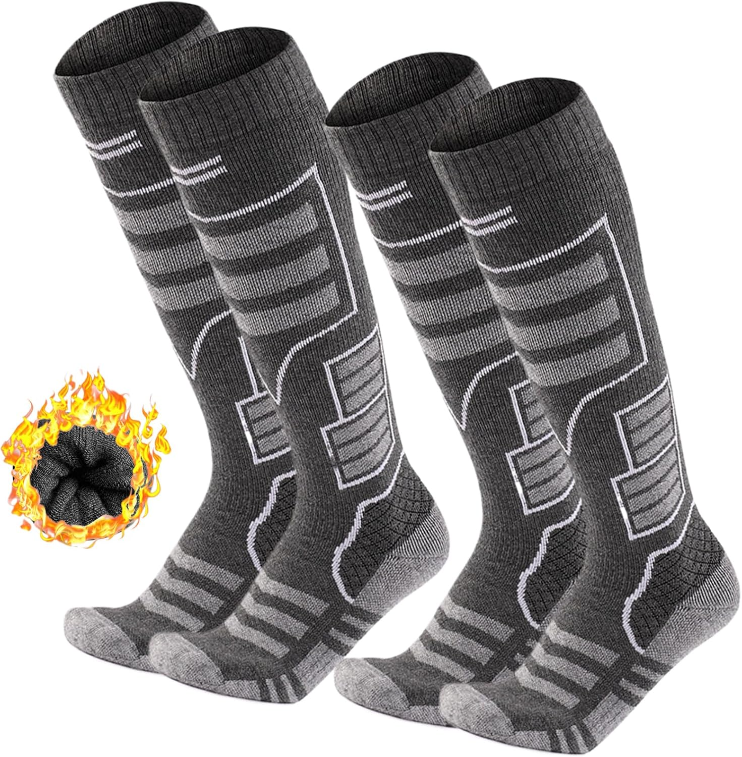 Dress Cici Ski Socks for Winter, Thick Cushioned Knee High for Cold Weather -Unisex (2 Pairs)