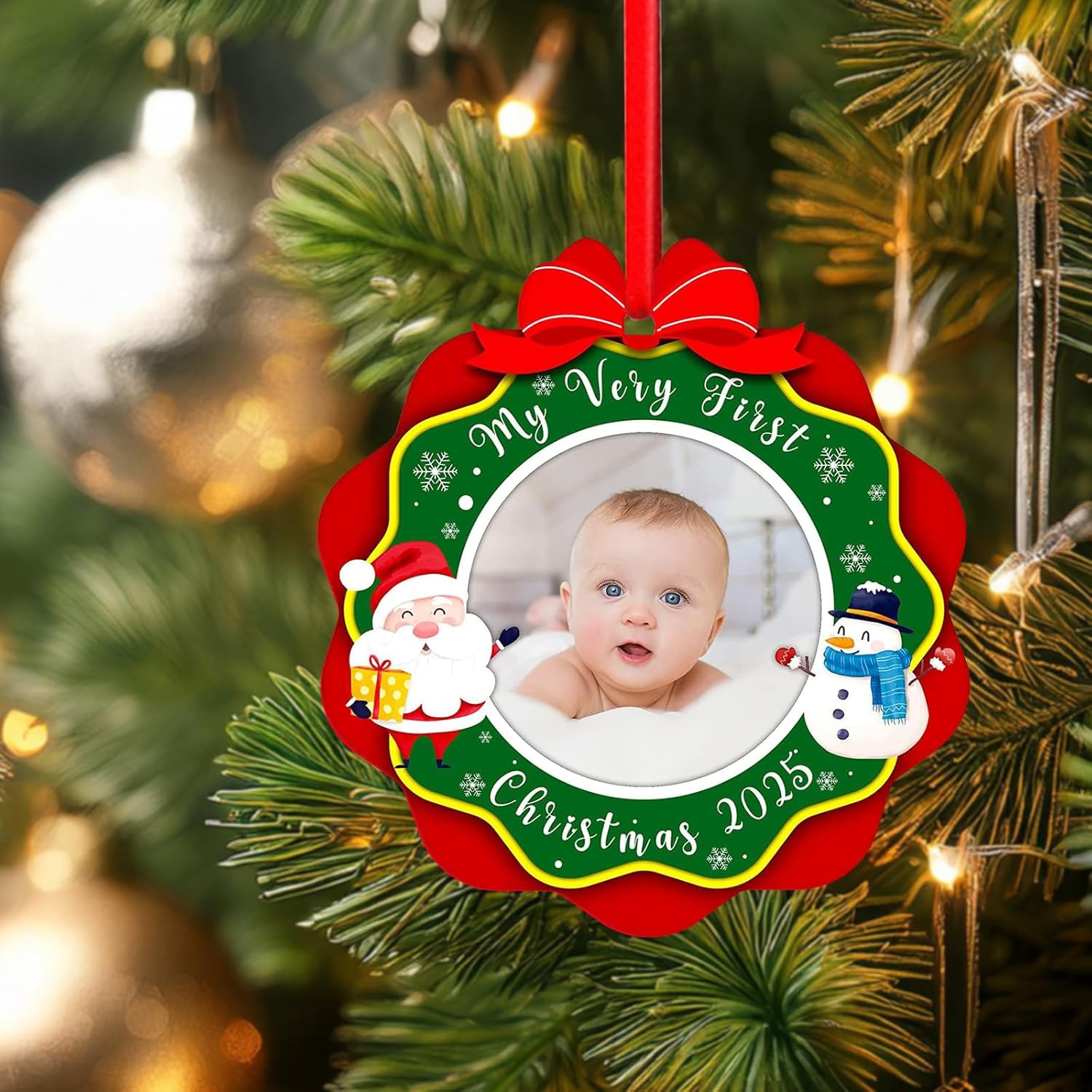 SICOHOME Babys First Christmas Ornament 2024 - My Very First Christmas Picture Frame Ornament Acrylic Newborn Baby 1St Christmas Ornament Photo Frame Girl Boy for Son Daughter Grandson Granddaughter image number 4