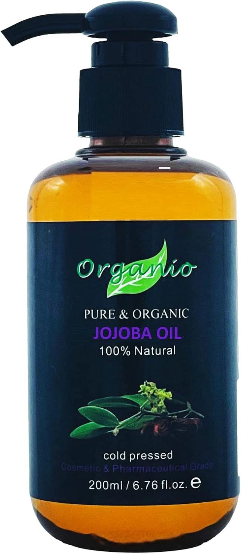 Organio JOJOBA OIL 100% PURE ORGANIC COLD PRESSED VIRGIN OIL SKINCARE 100ML 200ML 300ML (With Pump Included, 200Ml), Golden, 200 Ml (Pack of 1) image number 4