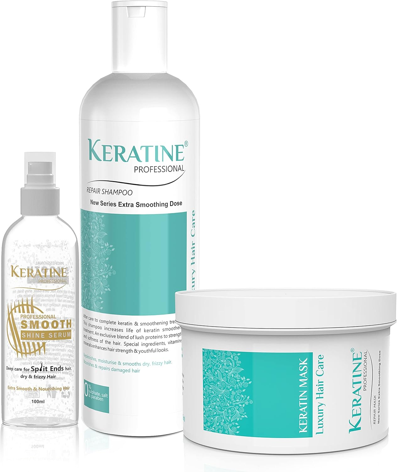 Keratin Shampoo, Hair Mask and Serum(100 Ml) Kit | Repair Shampoo, Repair Hair Mask and Professional Smooth Shine Serum Set for Thin Fine Hair | Pro Treatments for Dry, Damaged & Color Treated Hair image number 6