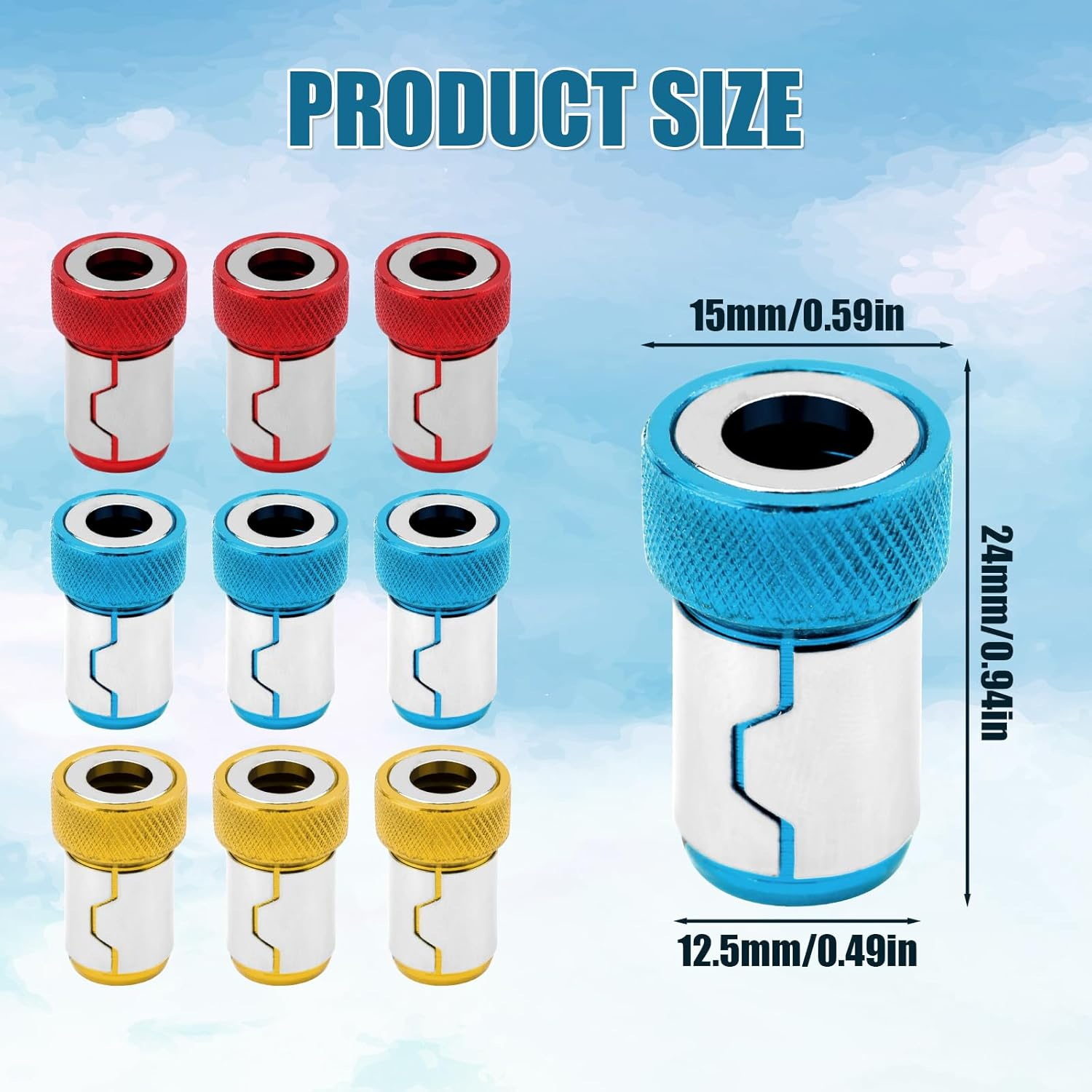 9Pcs Screwdriver Head Magnetic Rings, 3 Colors Premium Aluminum Magnetic Screw Ring Durable Screw Head Magnetic Ring for 1/4" Hex Screwdriver and Power Screwdriver Bits image number 4
