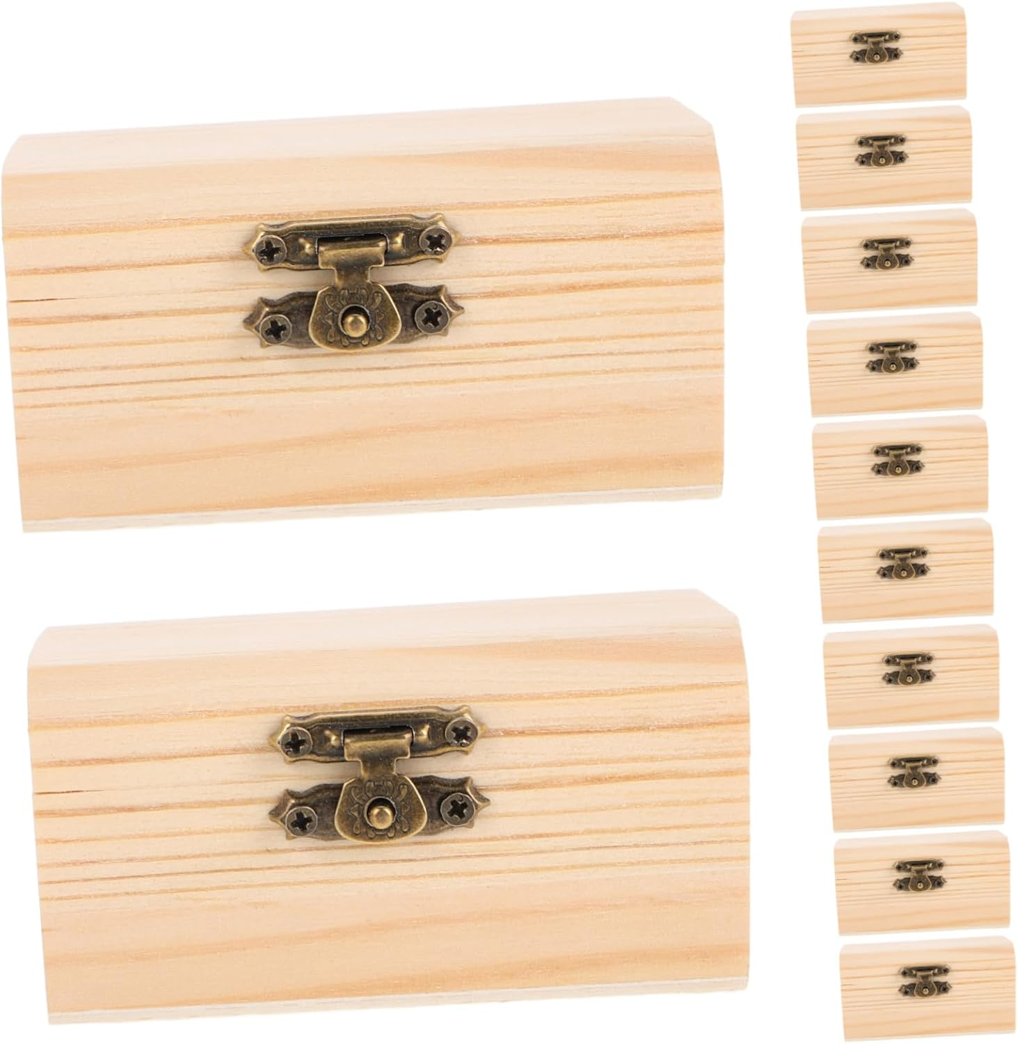 HORIALENCE 12Pcs Small Wooden Locking Boxes Vintage Wood Treasure Chests Hinged Lid for DIY Decorative Storage Wedding Pirate Birthday Mini Keepsakes image number 1