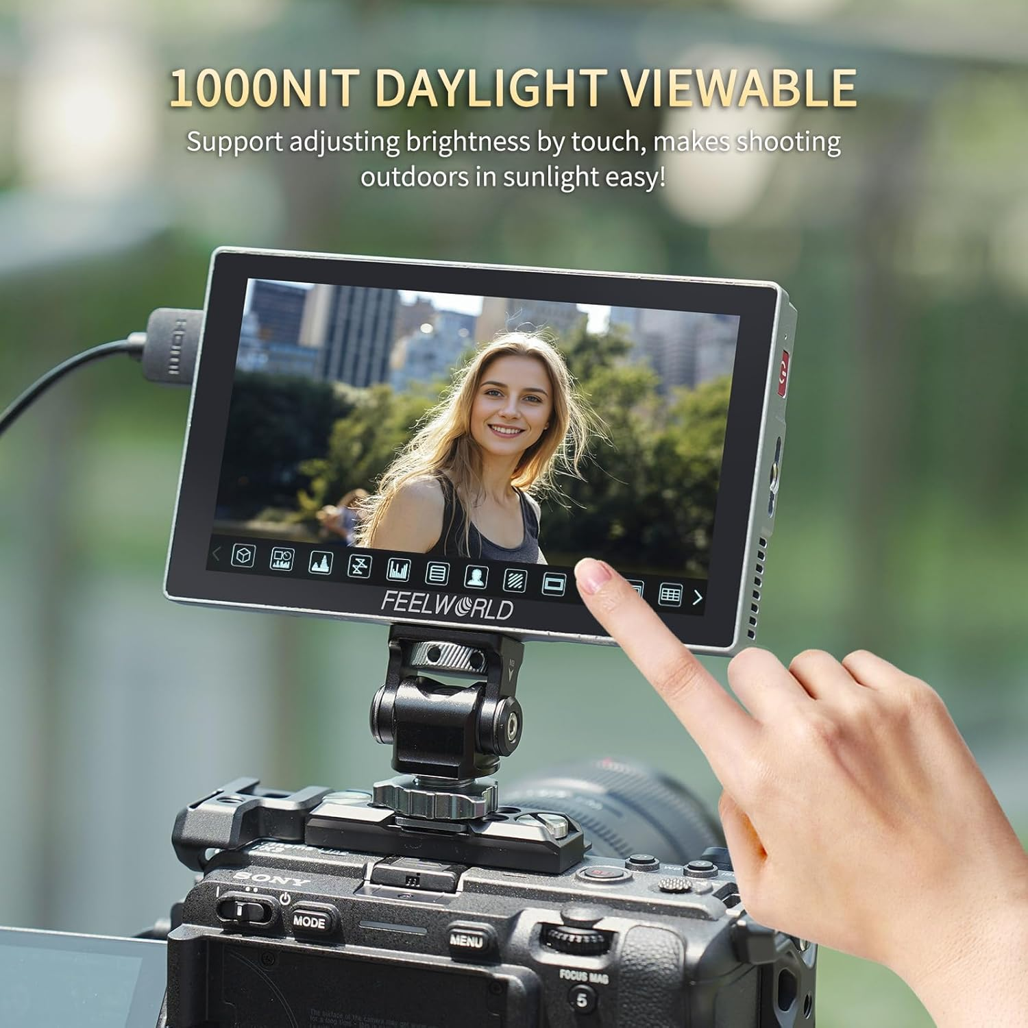 FEELWORLD P6X 5.5 Inch 1000Nit Aluminium Camera Field DSLR Monitor with F750 4400Mah Battery and Bag Touchscreen High Brightness Portable Waveform HDR 4K HDMI Input and Output 3D LUT Out Weight 249G image number 6