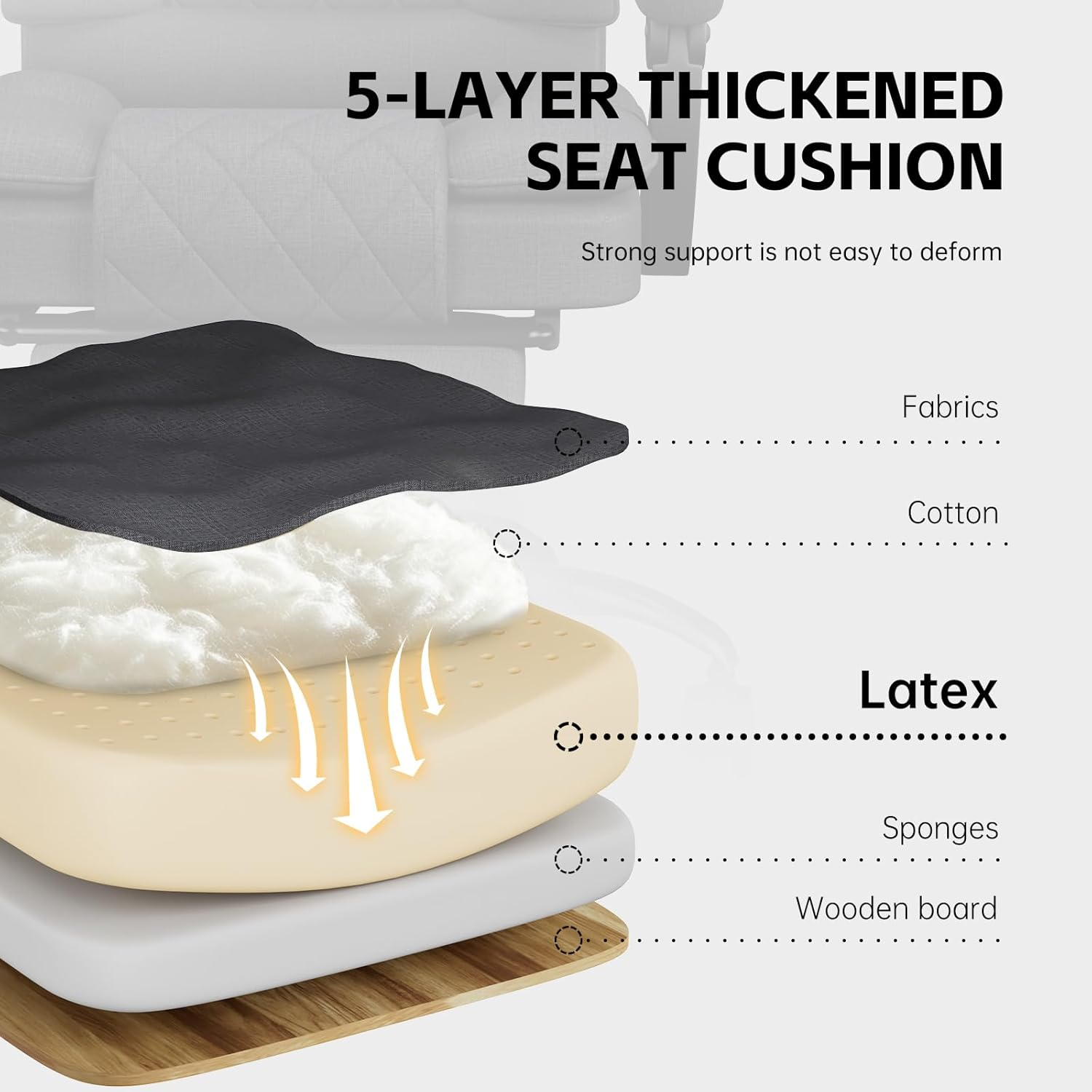 Ergonomic Office Chair, Big and Tall Computer Chair for Adults with Footrest, Fabric Desk Chair with Lumbar Support & Luxury Executive Recliner, High Back, 350LBS, Dark Grey - Deep Grey image number 3