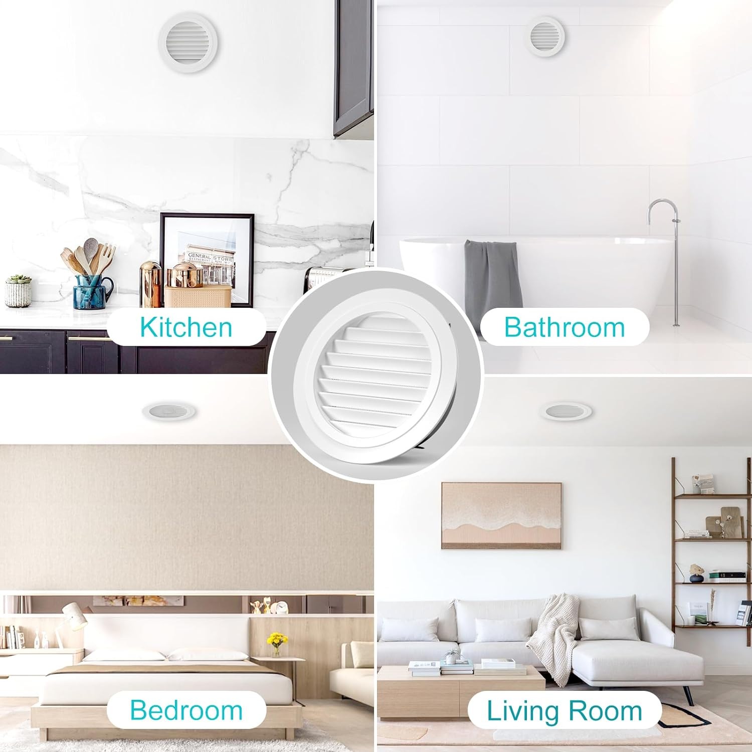 HG Power round Air Vent ABS Louver Grille Cover White Soffit Vent with Built-In Fly Screen Mesh for Bathroom Office Kitchen Ventilation, Black, PI025, 110.00V