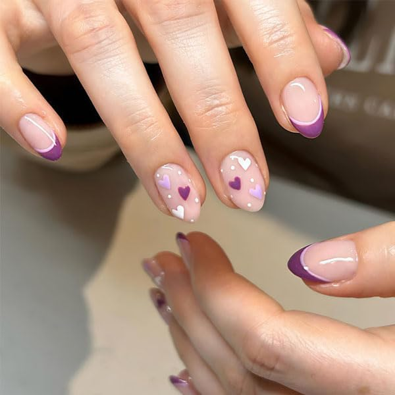 French Press on False Nails, Red Bow Checkered Cherry Flower Fake Nails, Romantic Love Style False Nails, Shiny Acrylic Artificial Nails for Valentine&rsquo;S Day and Daily Dating,24 PCS(11)