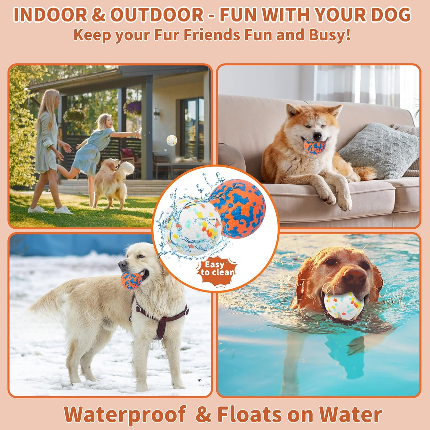 Cyperglory 2 Pack Indestructible Dog Tennis Balls for Aggressive Chewers: Interactive Pet Toys, Herding and Jolly Ball for Dogs, Durable, Bouncy, and Water Toy Fetch Balls (White, Orange) image number 2