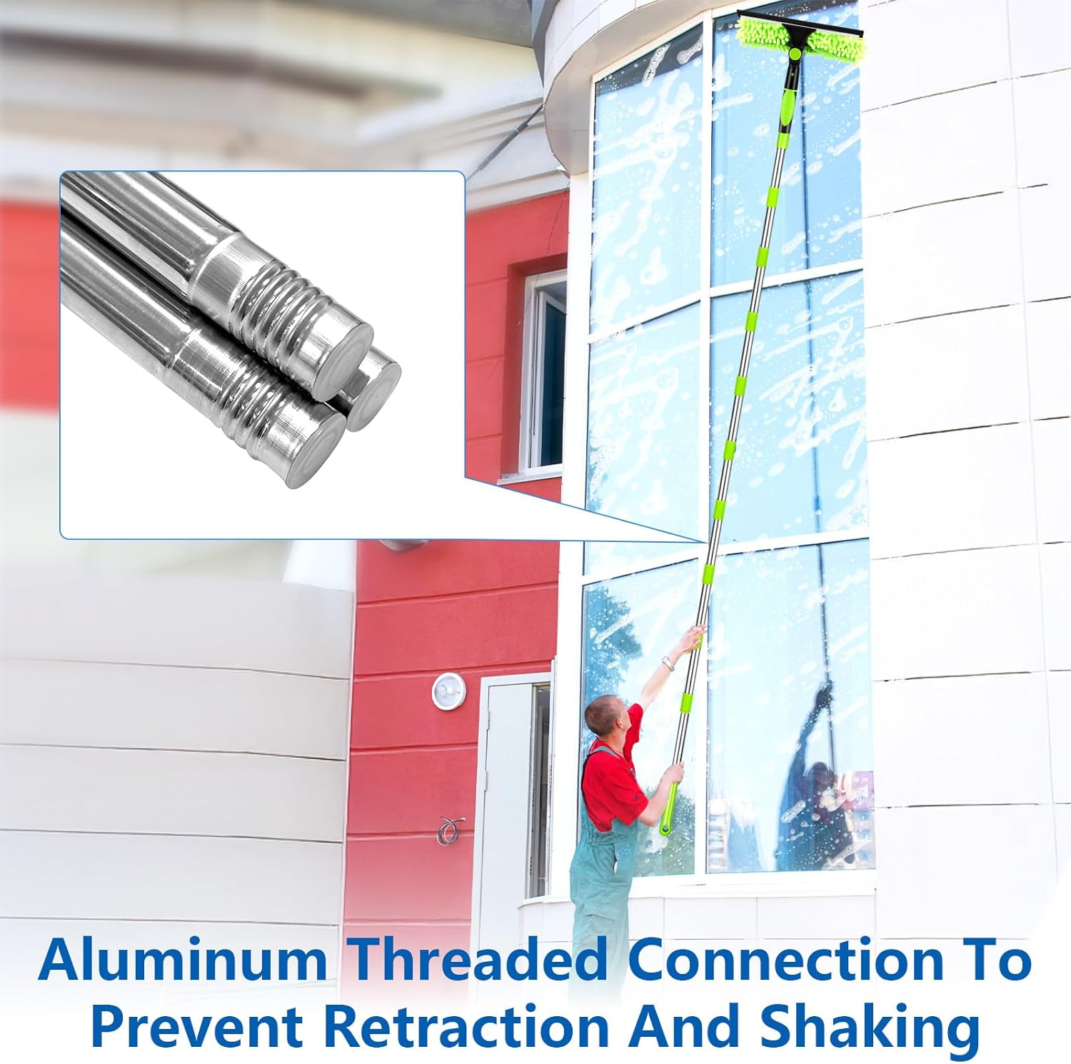 4.0M Telescopic Window Cleaning Poles Kit, Extendable Window Cleaner with Squeegee, 3 Microfibre Cloths, Long Reach Window Cleaning Equipment for Indoor & Outdoor High Windows, Cars, Walls (Green) image number 6