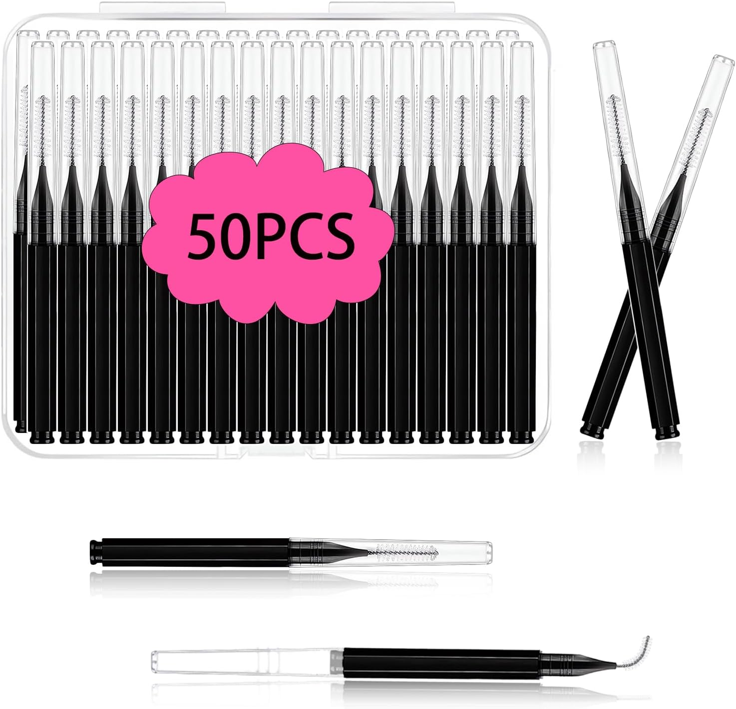 Micro Eyebrow Brush Set with Cap 50Pcs Eyelash Spoolies Comb Brow Lamination Brush Mini Spoolie for Eyelash Extensions Lash Lift Tools