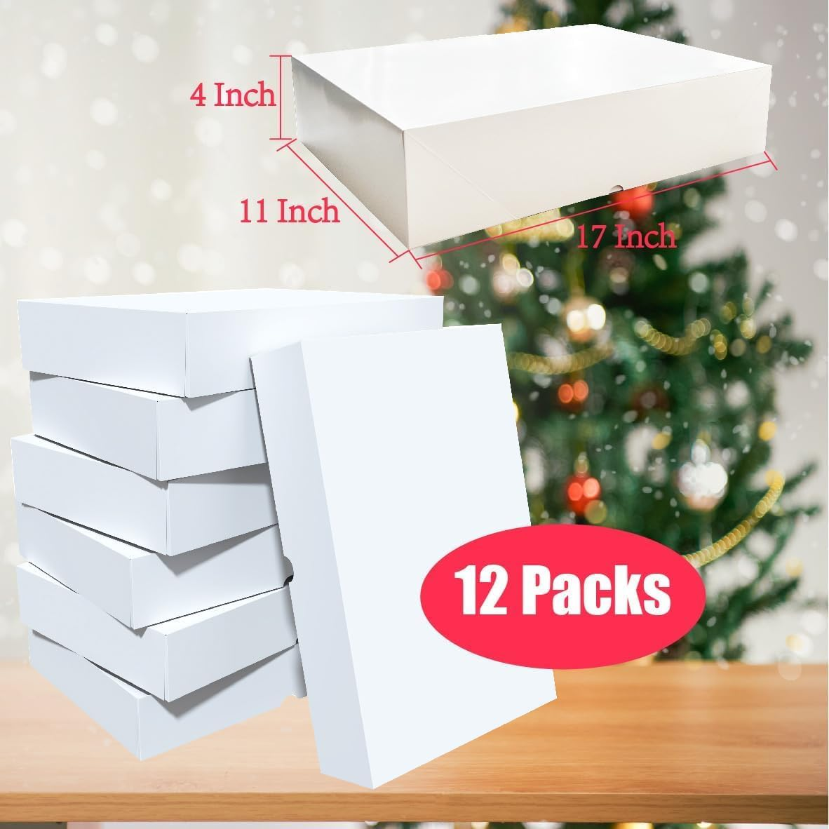 12 Packs Extra Large Gift Boxes with Lids for Presents, 17X11X4 Inch White Clothing Boxes for Wrapping Gifts, Blanket, Robes, Shirts, Sweater, XL Cardboard White Boxes Bulk for Christmas, Birthday - image number 4