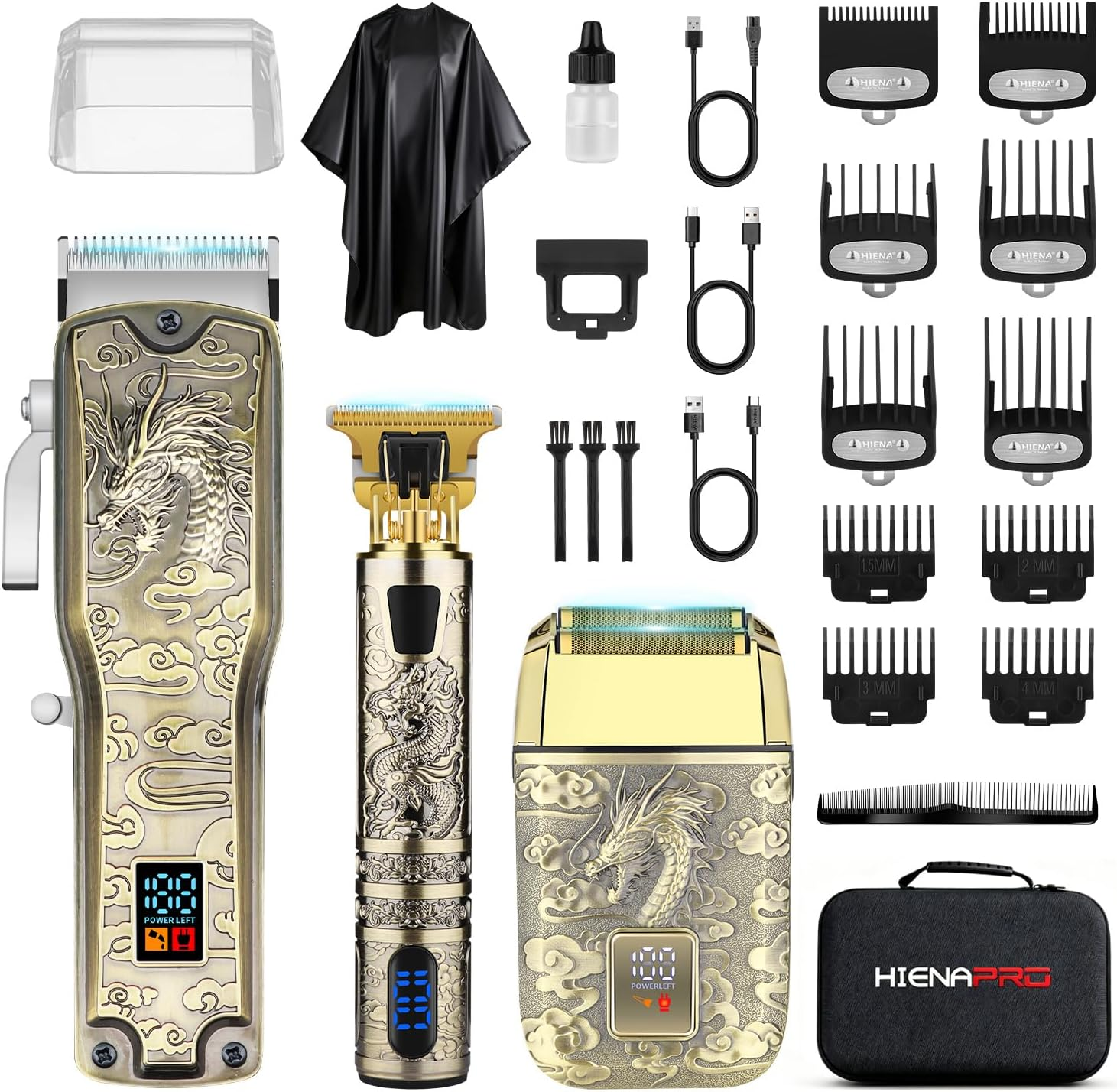 HIENA PRO Professional Hair Trimmer Set for Men, Cordless Hair Trimmer, Beard Trimmer, Foil Shaver Set, USB Rechargeable Complete Electric Hair Cutting Kit with 10 Guide Combs image number 6