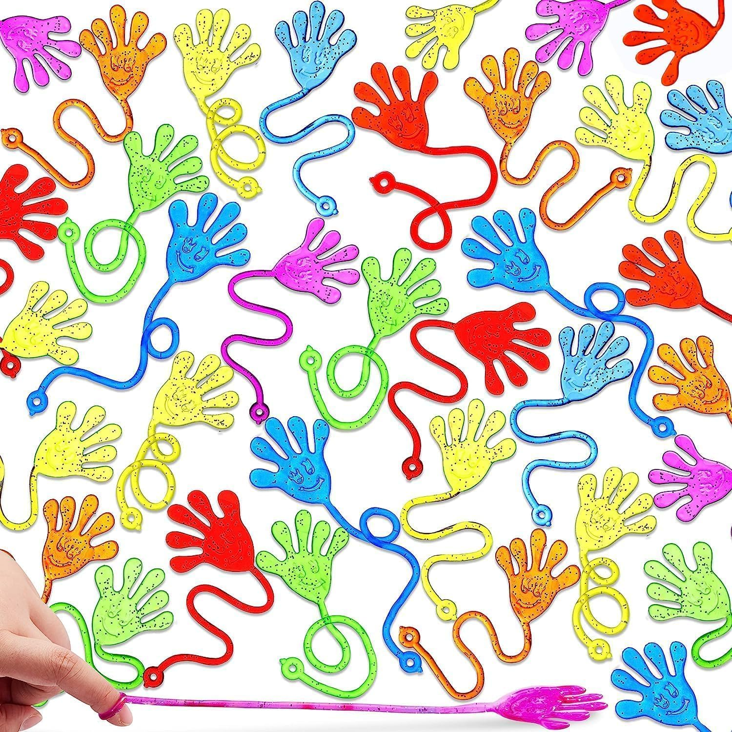 JOYIN 48Pcs Glitter Sticky Hands Party Favors, Sticky Fingers Party Table Favors Set for Kids, Holiday Traditions, Classroom Treasure Box Carnival Prizes Bulk Pinata Stuff Mini Toys image number 3