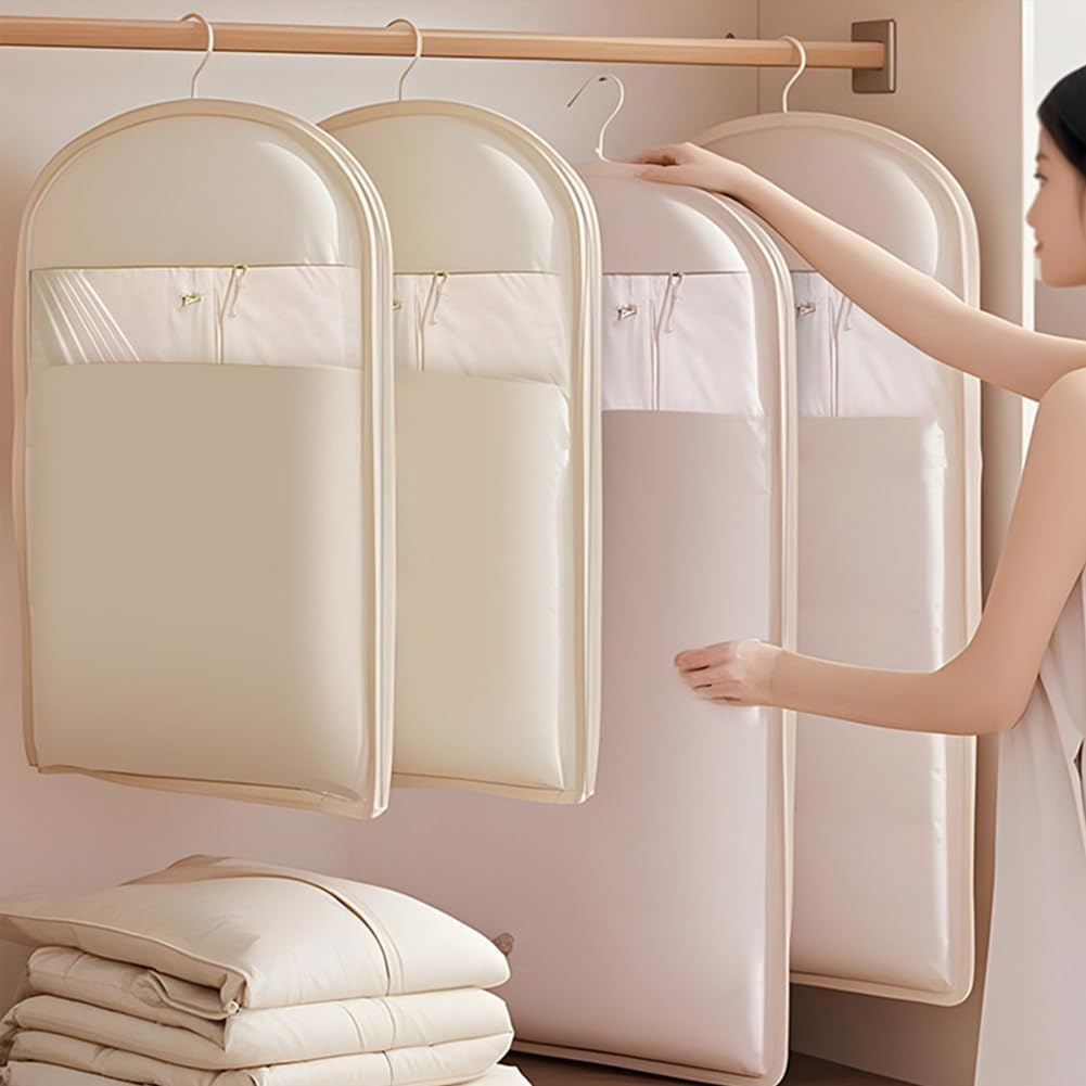 Space Saving Hanging Garment Bag with Self Compression Zipper, Otherwise Garment Bag, Dust Cover Clothes Bags for down Coat (Pink, Small)