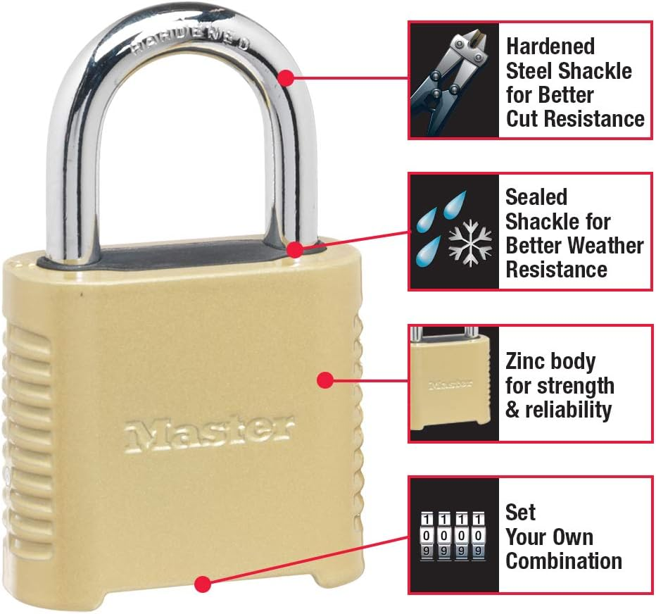 Master Lock 875D Heavy Duty Outdoor Combination Lock, 2 In. Wide, Brass Finish image number 1
