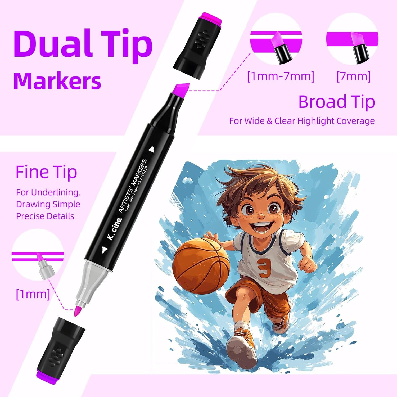 K.CINE 80 Colors Alcohol Markers for Adult Coloring Books, Dual Tip Art Markers with Brush Tip & Chisel Tips for Coloring, Illustrations, Drawing, Sketching with Carrying Case image number 5