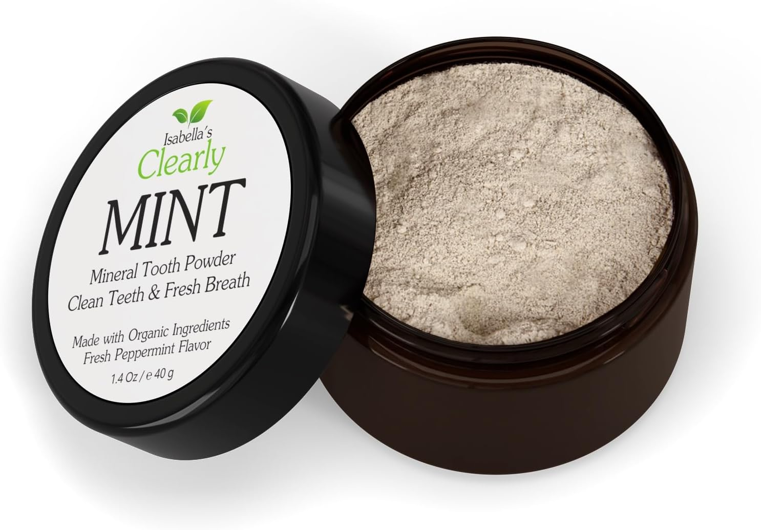 Isabella&rsquo;S Clearly MINT Remineralizing Tooth Powder | Teeth Whitening Natural Toothpaste Fluoride Free for Adults, Kids, Sensitive Gums | Xylitol, Baking Soda, Clay, Calcium (40G) image number 3