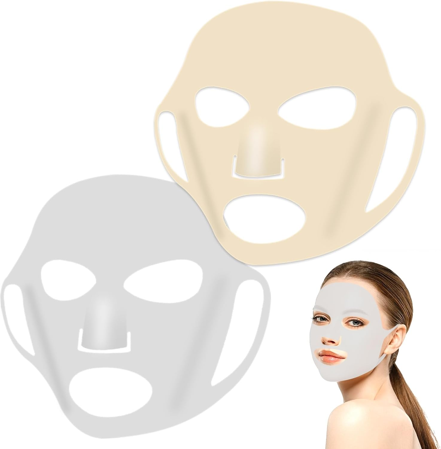 EXEXIUO 2Pcs Sheets Silicone Face Mask Holder Reusable Mask Cover, Anti-Wrinkle Moisturizing 3D Facial Mask Cover Prevent Evaporation Falling Skincare Beauty Spa for Women Men (Transparent, Gold) image number 5