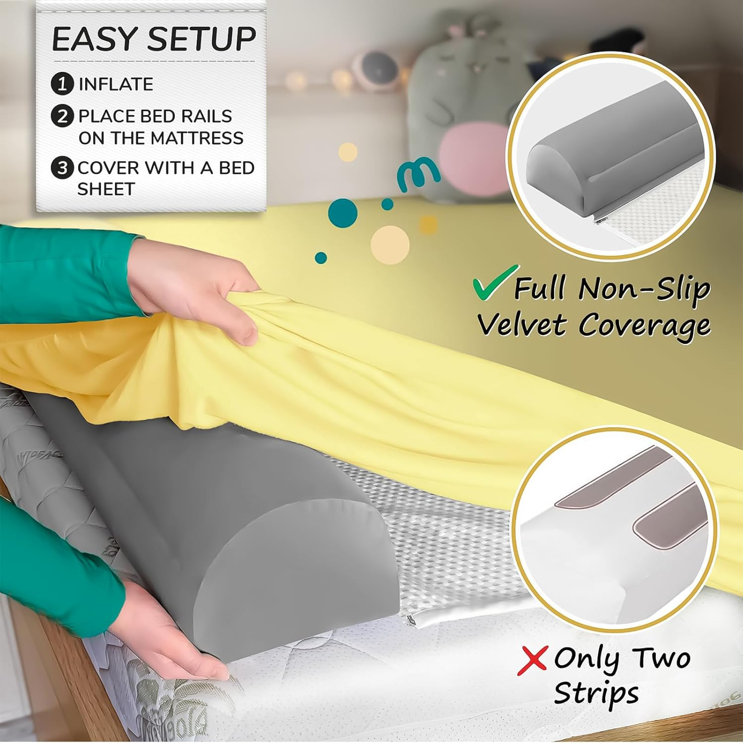 2 Pack Bed Bumpers for Toddlers Inflatable Travel Baby Bed Rail Guards Non-Skid Toddler Bed Bumper Portable Nursery Bed Rails for Twin Full Queen King Beds 130Cm Lenght image number 2