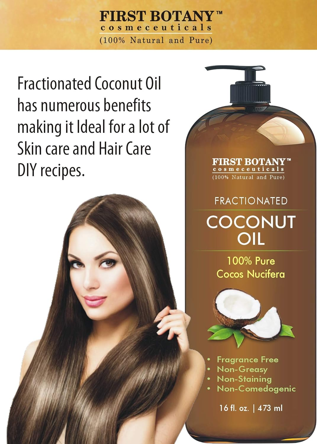 Fractionated Coconut Oil 470Ml - 100 Natural & Pure MCT Coconut Oil for Hair, Skin,And Aromatherapy Carrier Oil , Massage Oil,Best Skin Moisturiser - UV Resistant BPA Free Bottle