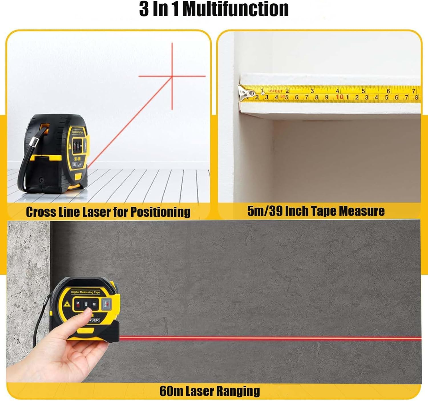 Lizihaowu 2025 the Almighty Ruler 3-In-1 Laser Tape Measure with LED Display,60M Digital Rangefinder, Infrared Measuring Tool image number 4