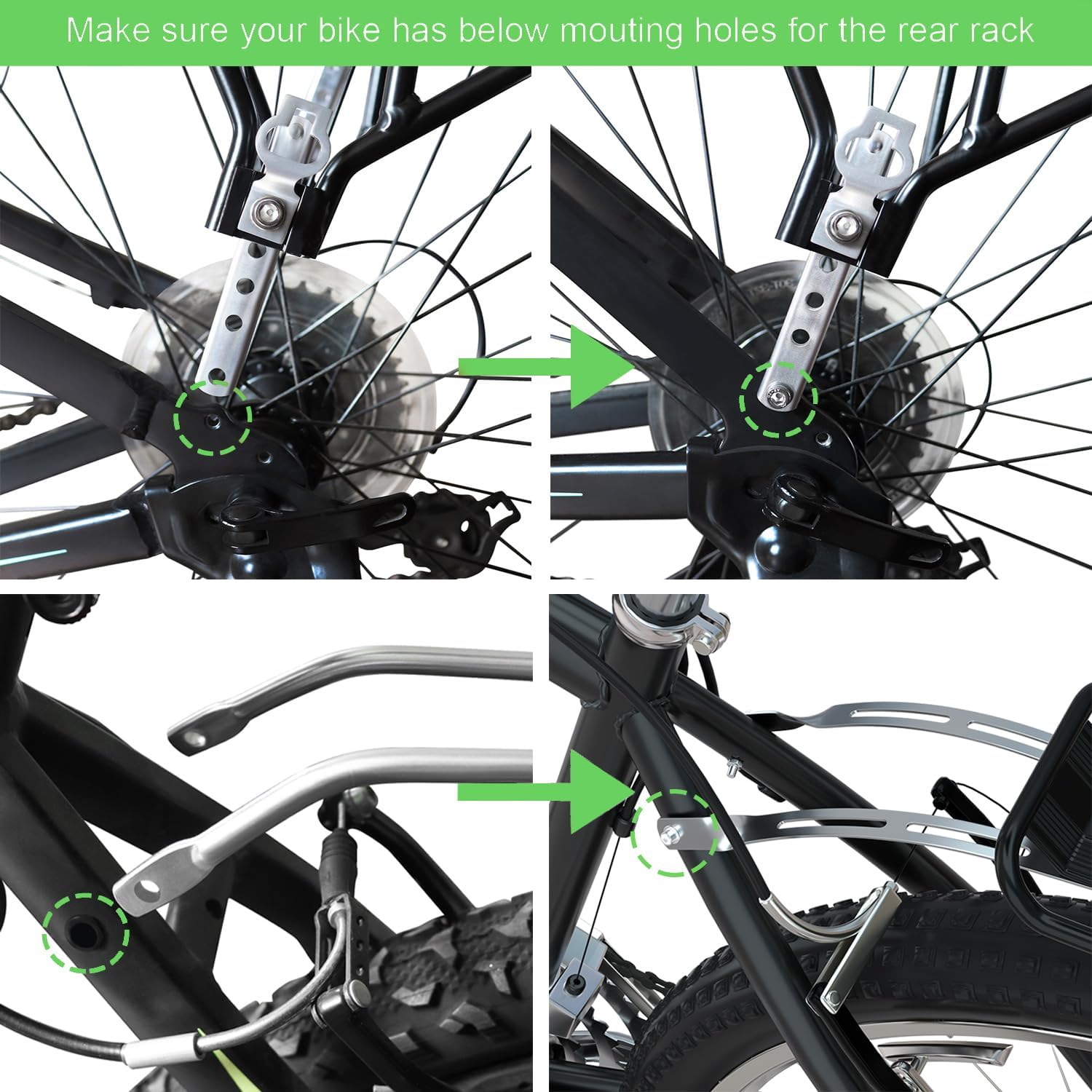 Bike Cargo Rack W/Bungee Cargo Net & Reflective Logo Universal Adjustable Bicycle Rear Luggage Touring Carrier Racks 55Lbs Capacity Quick Release Mountain Road Bike Pannier Rack for 26"-29" Frames image number 3