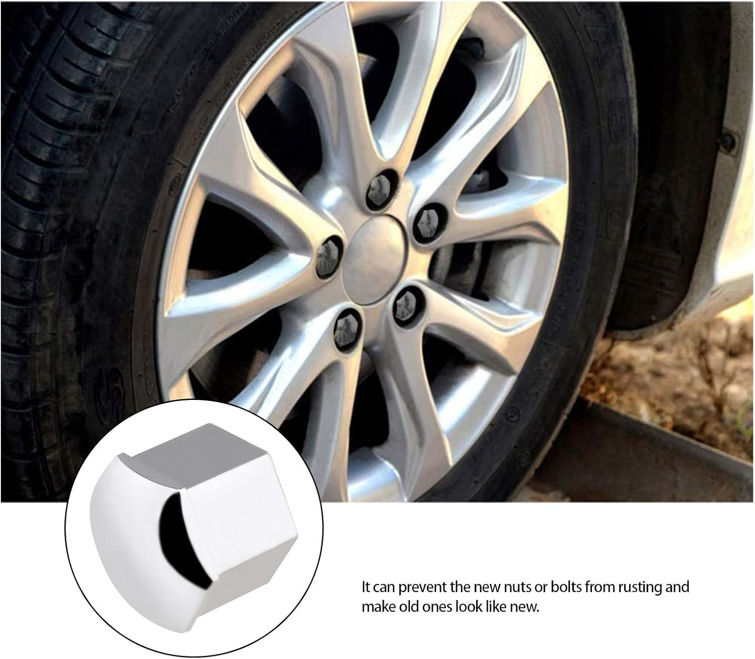 Emsea 20Pcs Chrome Silver Wheel Nut Caps Hub Bolt Covers 21Mm Hexagonal Protectors with Removal Tool Compatible with Range Rover Evoque Ducato - Black image number 6