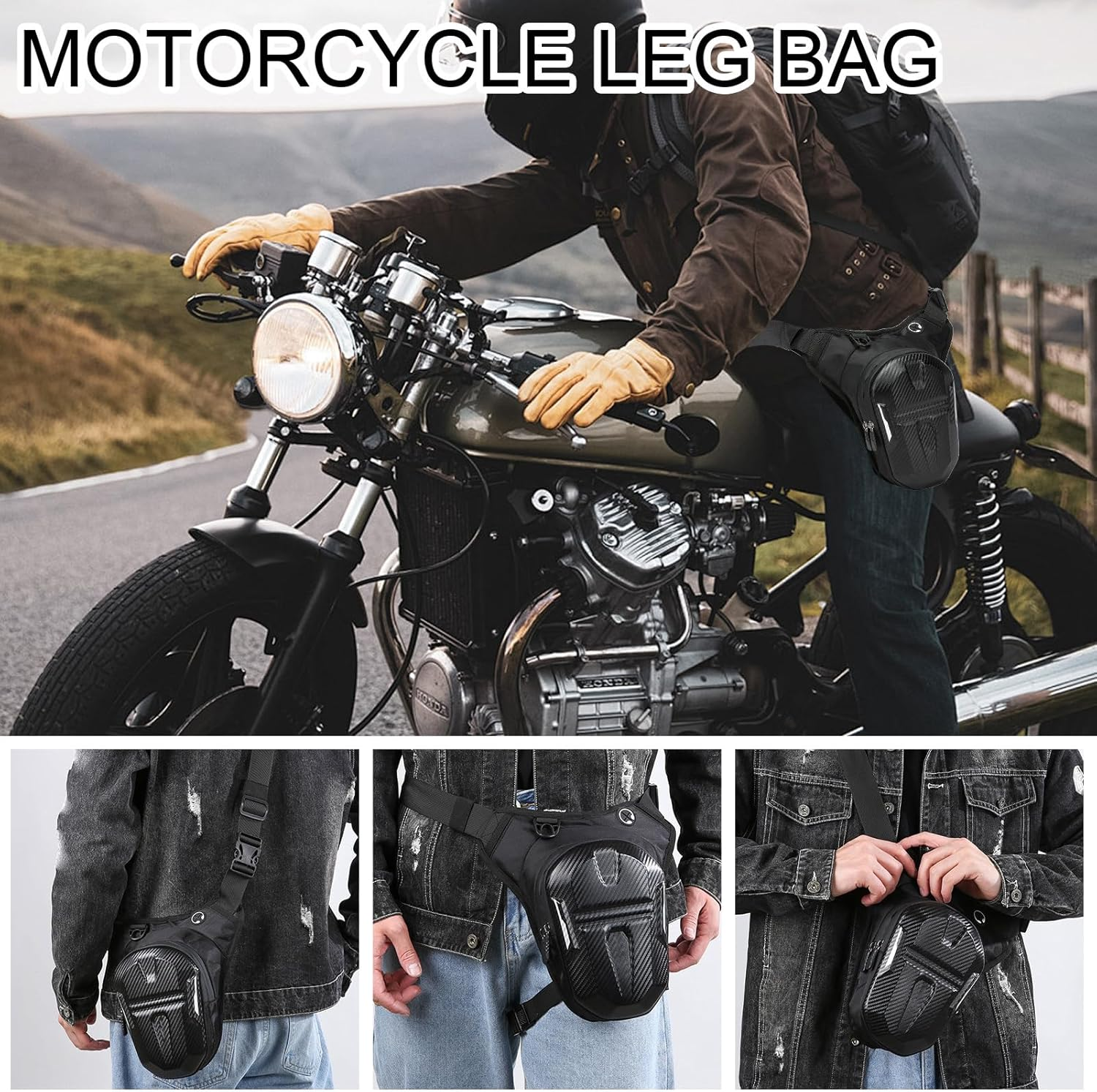 Motorcycle Leg Bag | Two Zipper Pockets Leg Fanny Pack for Women,Motorbike Gear for Smartphone Wallet Cards Flashlight Water Bottle image number 1