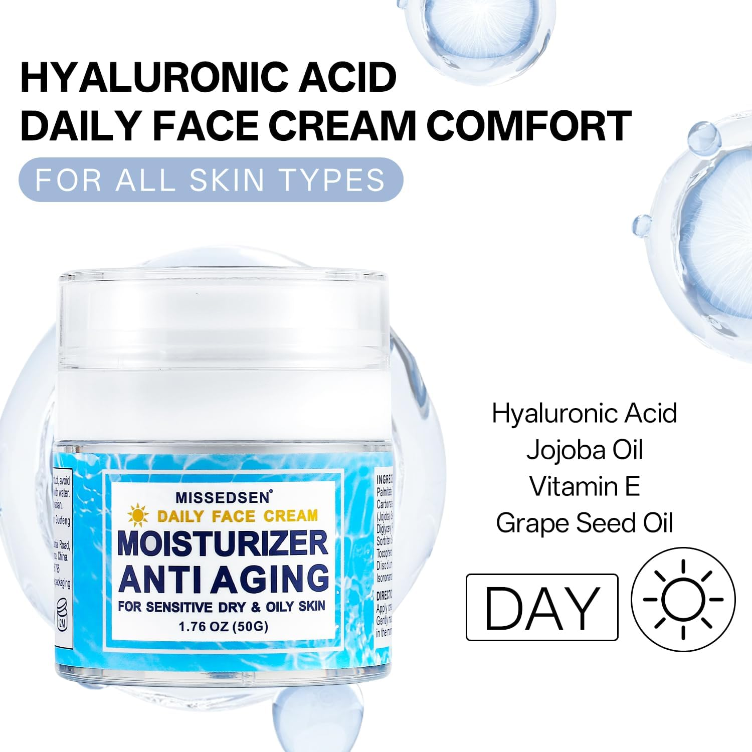 MISSEDSEN Day Cream Brightening & Anti-Aging Day Face Moisturizer for All Skin Types 50G for Sensitive, Dry, Oily, Dull Skin & Dark Spots Skin