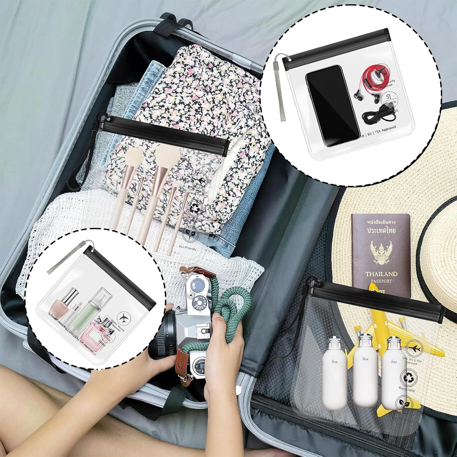 Rylaxzon 2 Pack Clear Travel Toiletry Bag - 20X20Cm Toiletry Bags, Leakproof Liquid Travel Size Toiletries for Airports, Waterproof Cosmetic & Makeup Travel Pouch, for Carry - on Luggage (Black) image number 6