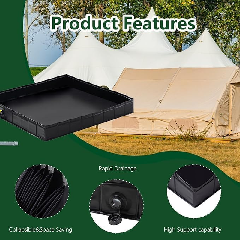 Large Shower Base with Drain-Pipe, Foldable Camping Shower Mat with Wrapped Edges, Portable Shower Base for Outdoor Shower Camping, Rapid Drainage Shower Pan, Privacy Shower Base, Keep Feet Clean (1) image number 5