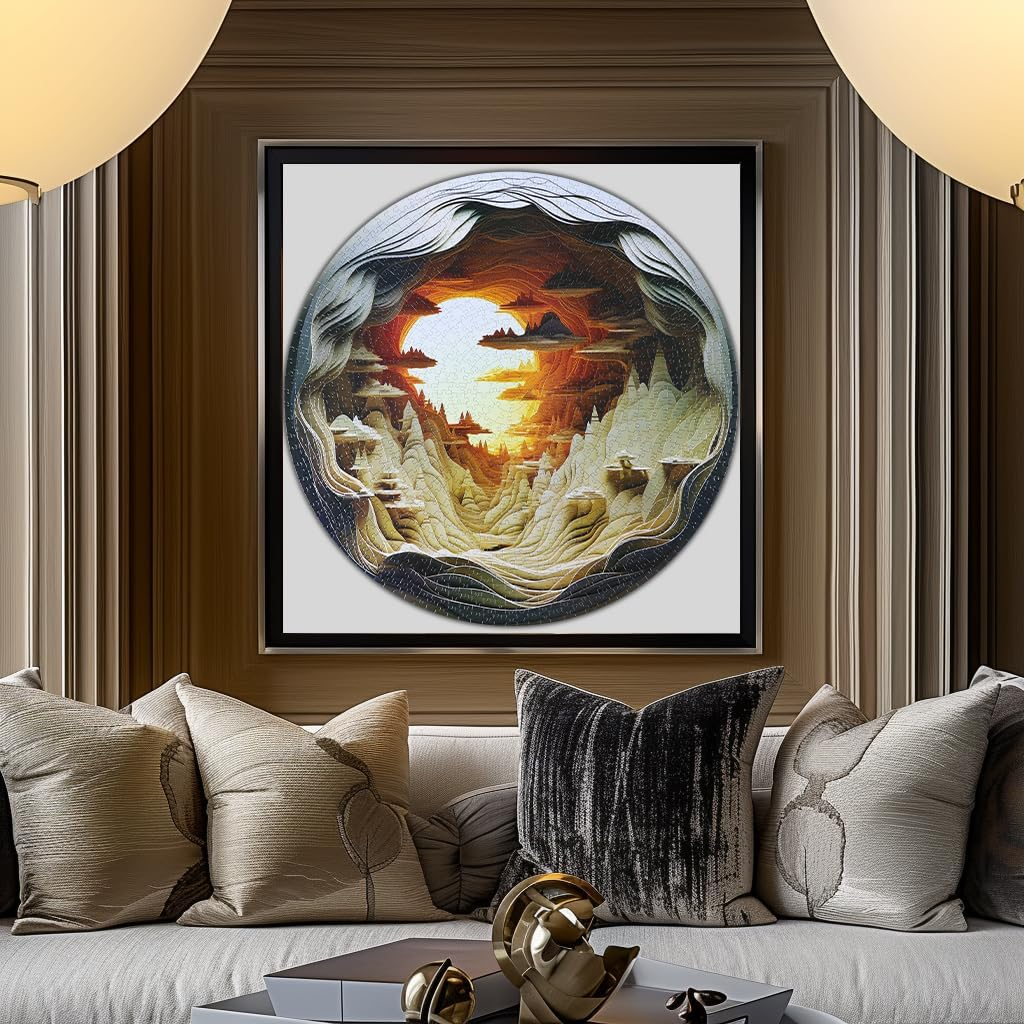 Bgraamiens Puzzle-Dawn- 3D Visual Dawn inside a Cave 1000 Pieces round Puzzle for Adult, Hard Challenge Puzzle for Adult image number 5