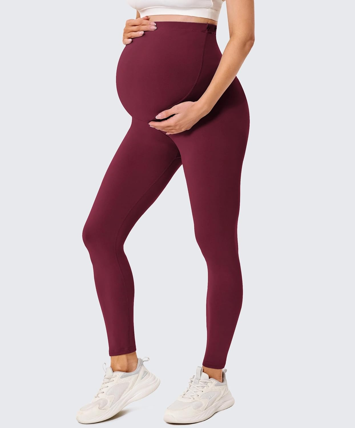 BAYDI Creamlush Women'S Pregnancy Leggings with Adjustable Abdominal Support, Soft High Waist Maternity Leggings, Opaque Maternity Trousers, Comfortable for Yoga, Leisure, Pyjamas, 1 Pack - Burgundy image number 6