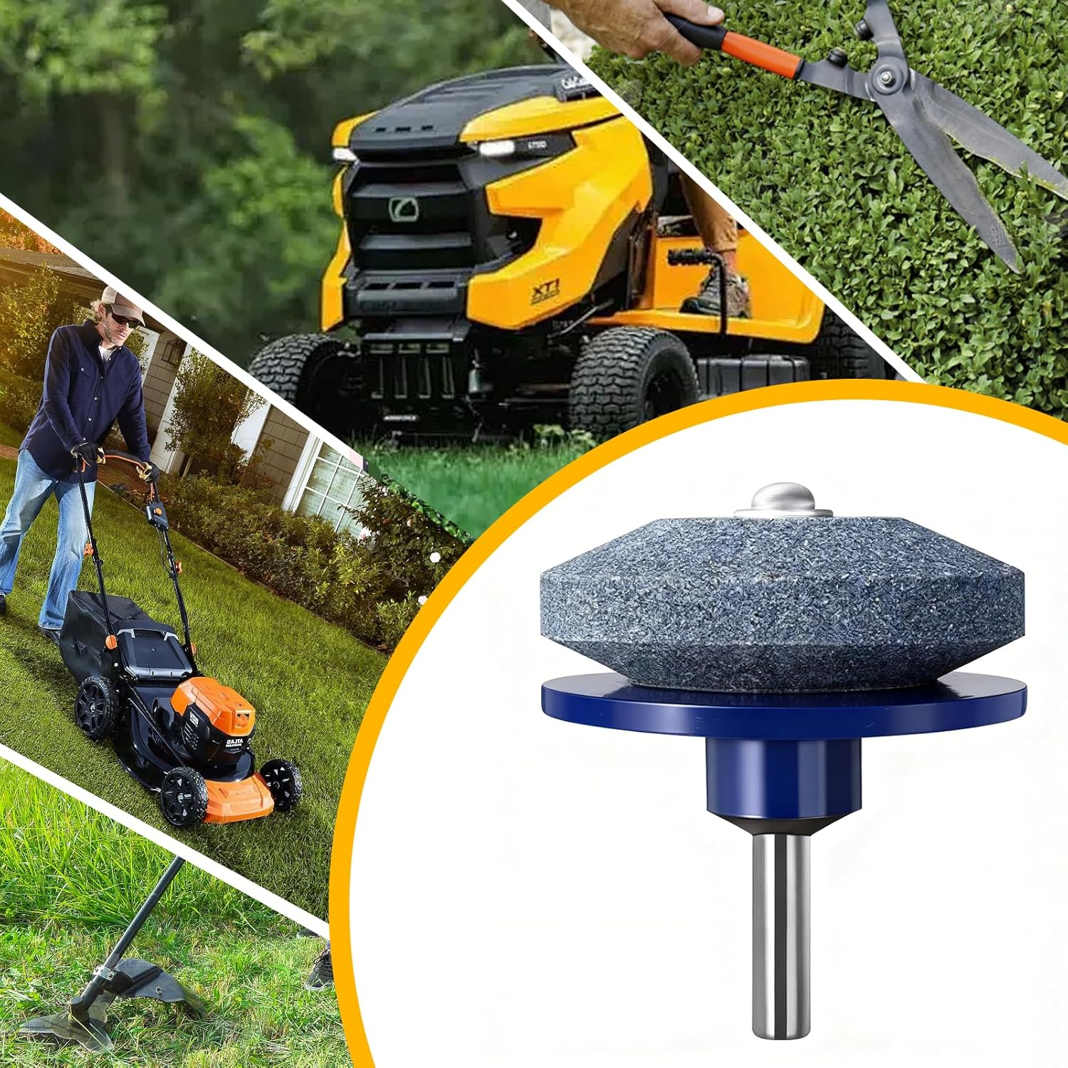 5Pack Lawn Mower Blade Sharpener, Universal Blade Sharpen Stone with Balancer, Rotary Knife Sharpener Angle Grinder for Any Power Hand Drill