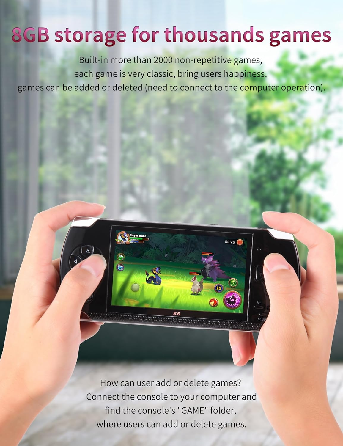 CZT 4.3 Inch Retro Game Console with Mps Mp4 Function Portable Video Game Console Built in 2000+ Games for GBA/GBC /GB/SFC/FC/SEGA/SMC Mp4 Mp5 Holiday/Birthday Gifts(Black) - White image number 6