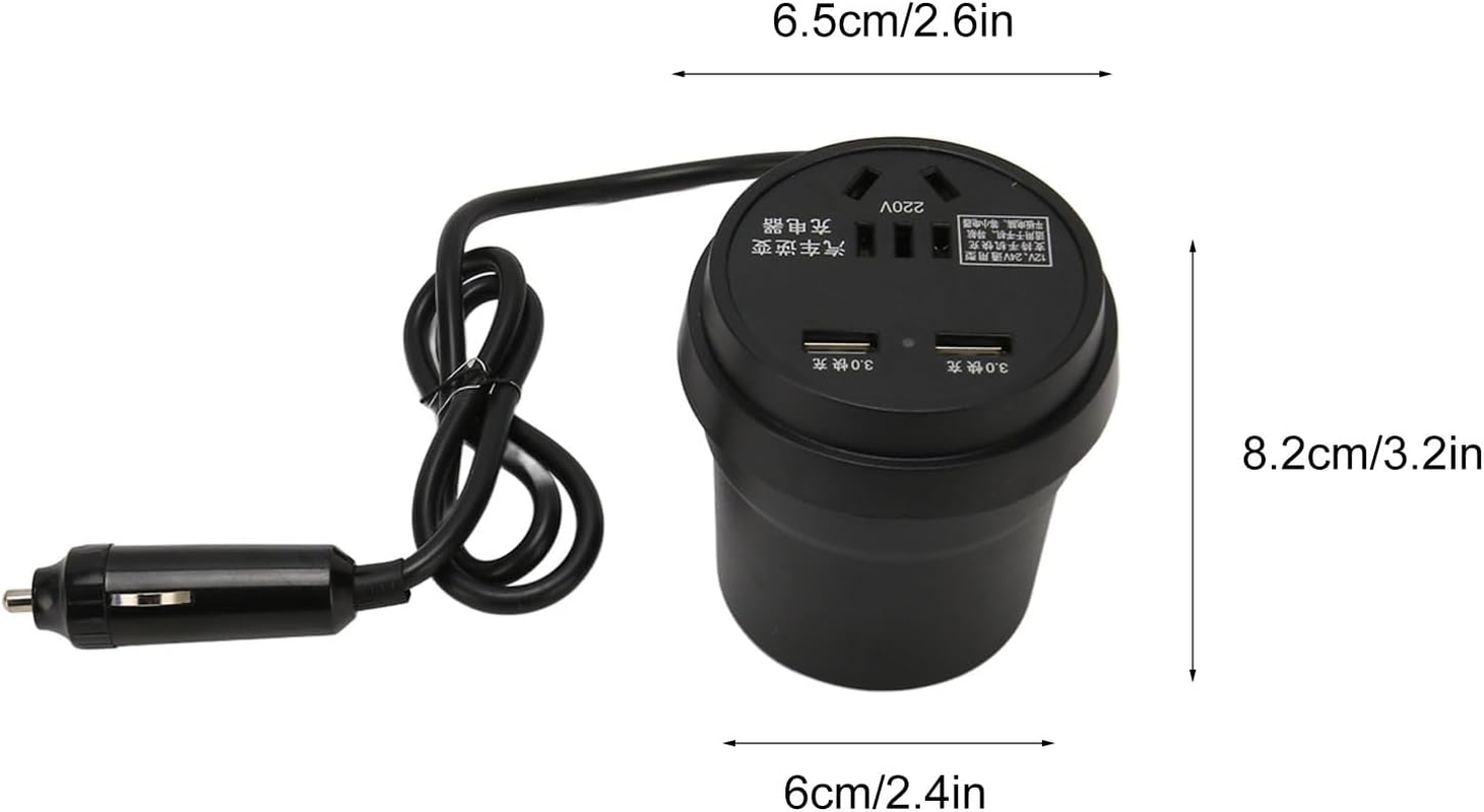 150W Car Inverter Converts DC 12V 24V to AC, 2 QC3.0 Fast Charging Ports, for Road Trips, Outdoor Offices, Camping image number 2