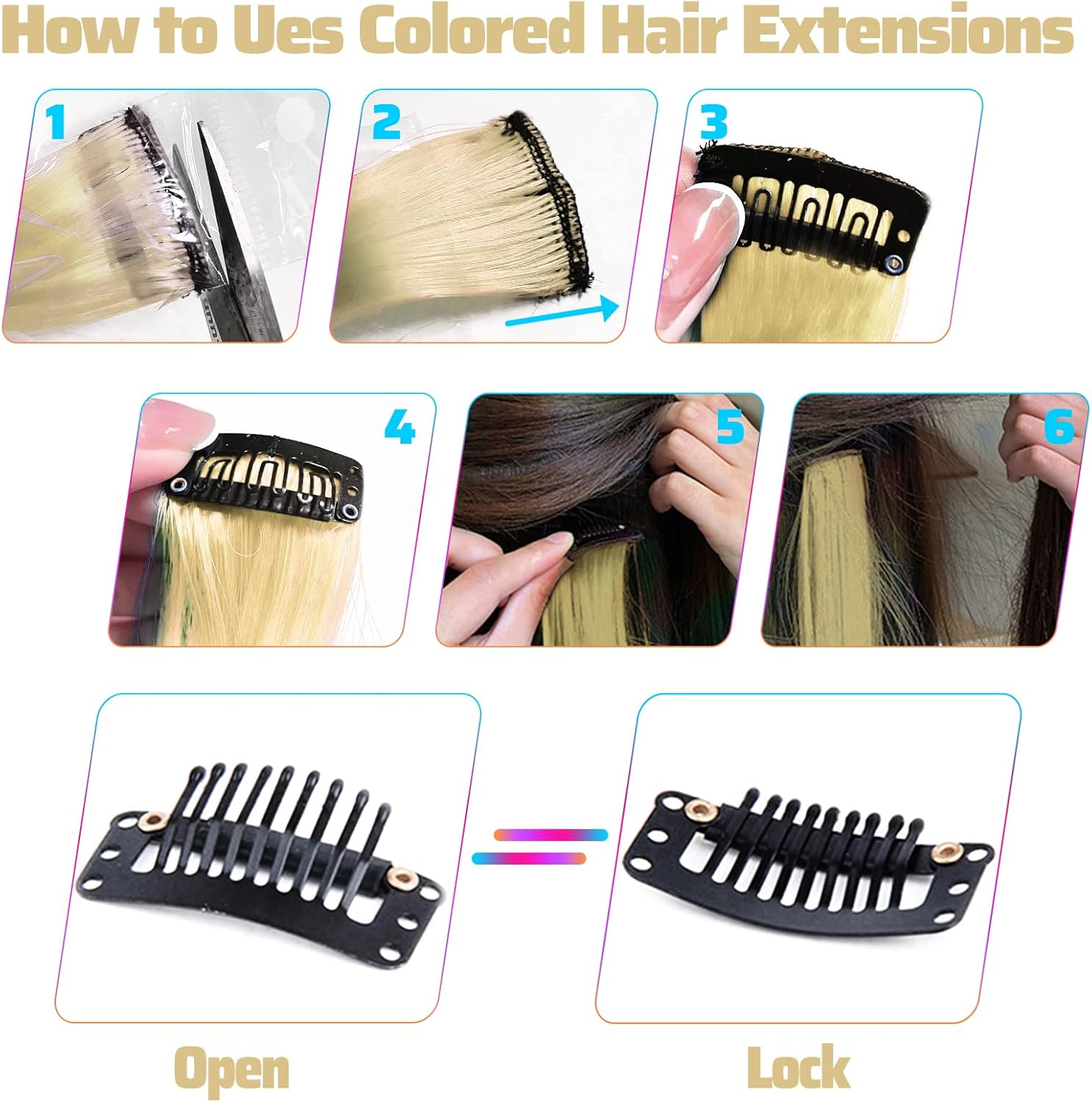 Blonde Coloured Hair Extensions Clip in for Girls 17 Inch Colourful Curly Wavy Hair Extensions for Party Highlight Hair Accessories Hairpieces for Children Women (12 Pieces Blonde) image number 5