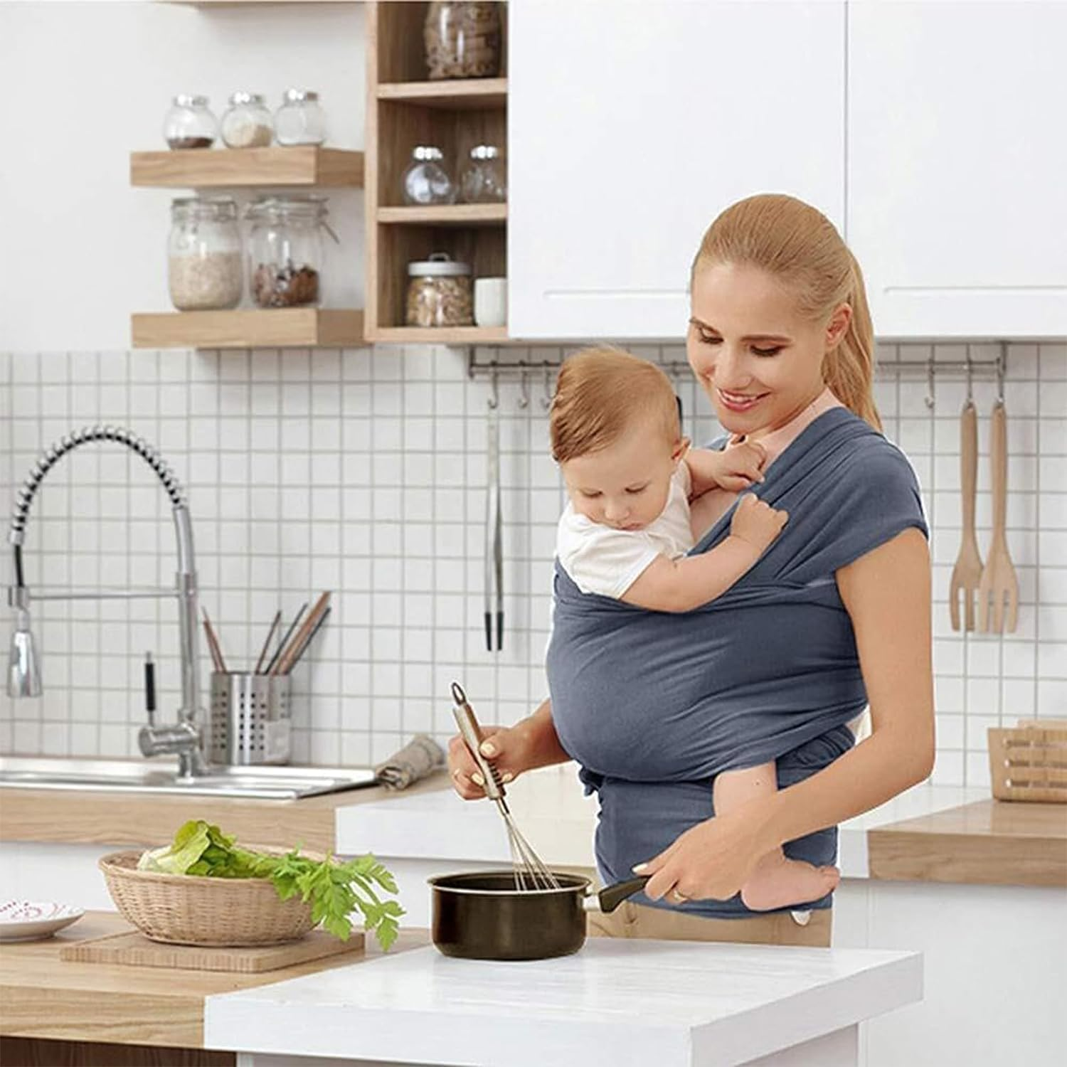 Baby Wrap Carrier,Original Breathable Baby Sling,For Newborn to Toddler, Lightweight,Hands Free Baby Carrier Sling,Adjustable Carriers,Includes Storage Bag.(Grey) image number 5