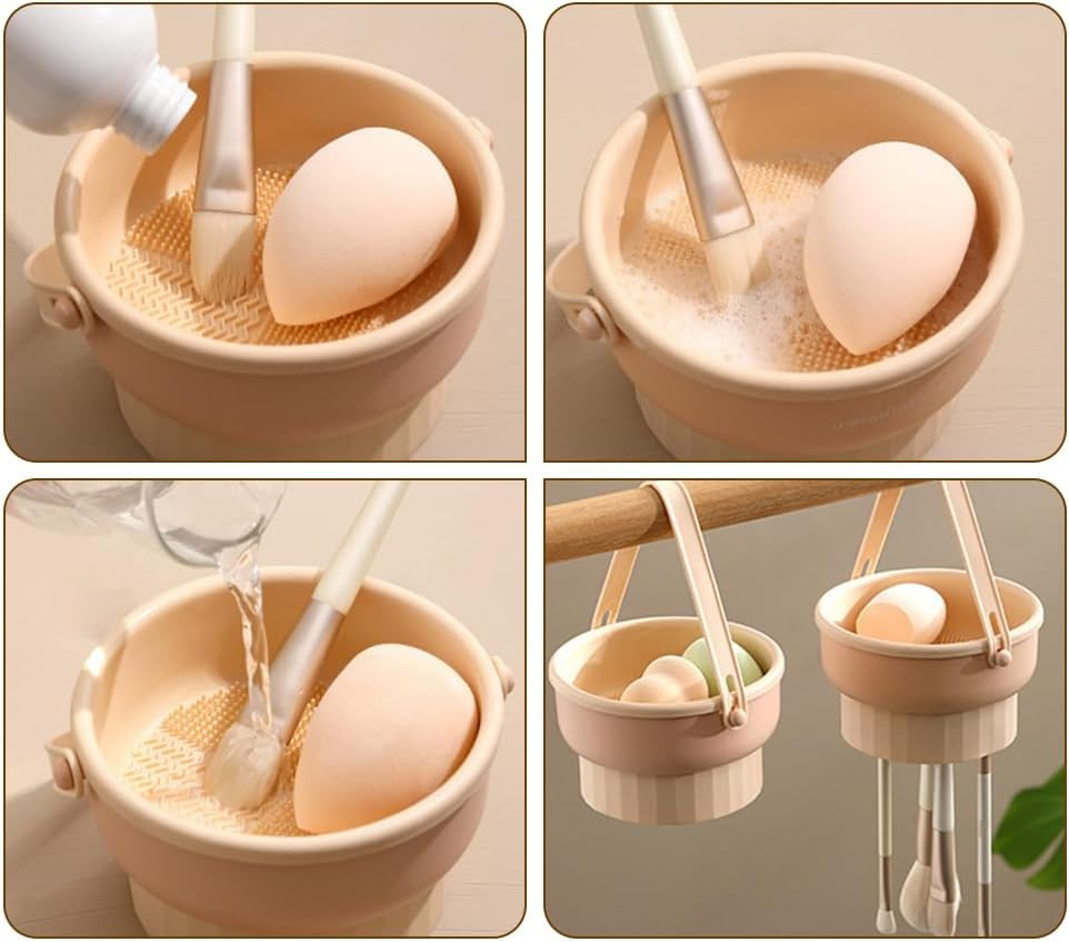 1PC Makeup Brush Scrubber Cleaner and Dryer Bowl,Makeup Brush Cleaning Bowl,Makeup Brush Cleaning Bowl,Silicone Makeup Brush Cleaner and Dryer Bowl,2 in 1 Brush Cleaning Mat with Brush Drying Holder