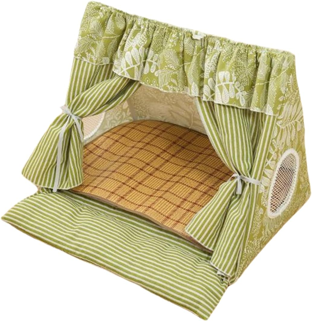 AIMALL 20.08 X 18.9 X 18.5 Inch Cat Tent, Semi-Closed Pet Kennel, Removable Washable Bed, Four Seasons Universal, for Small Dogs and Medium Cats, Pink/Green