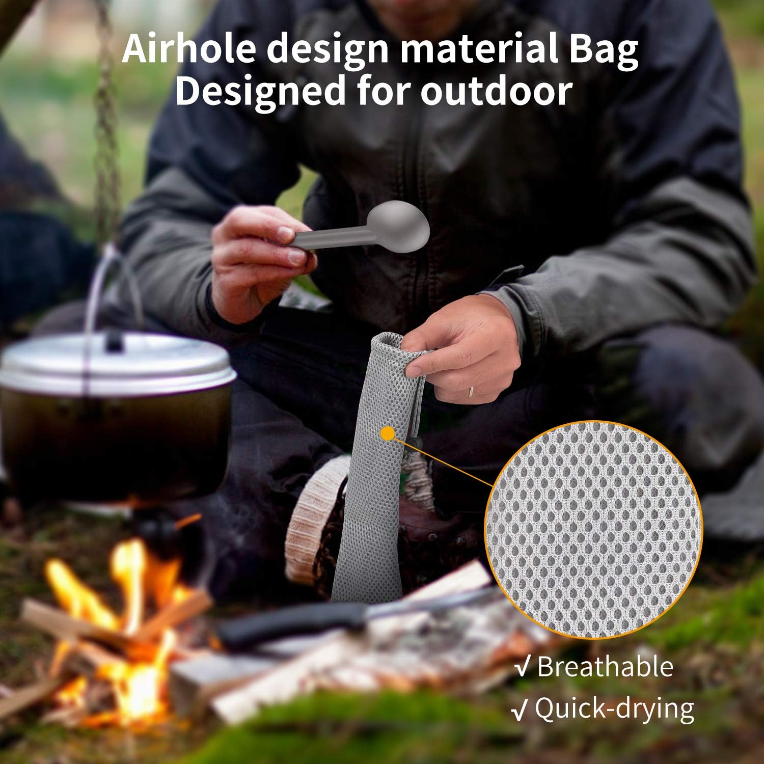 OUTXE Titanium Long Handle Spork and Spoon, 8.7" Soup Spoon, Camping Spork and Spoon, Eco-Friendly Coffee Spoon, Spork and Spoon Set image number 4