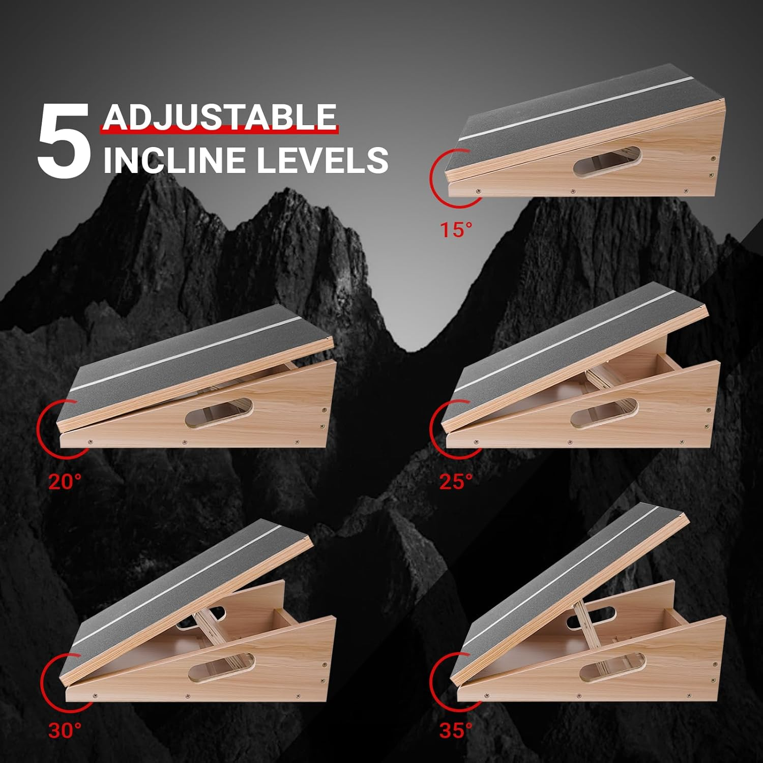 LI FITNESS Professional Slant Board for Calf Stretching Adjustable Incline Board Squats Calf Stretcher Wood Squat Wedge Footrest for Knees Ankle Heel Feet Leg image number 1