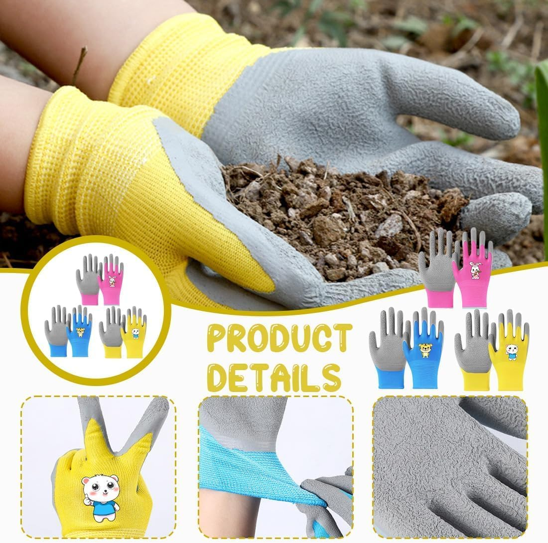 Kids Gardening Gloves, 2 Pair Toddler Gardening Gloves, Girls Garden Gloves, Rubber Non-Slip Safety Work Gloves for Kids, Youth, Garden, Fishing, image number 2