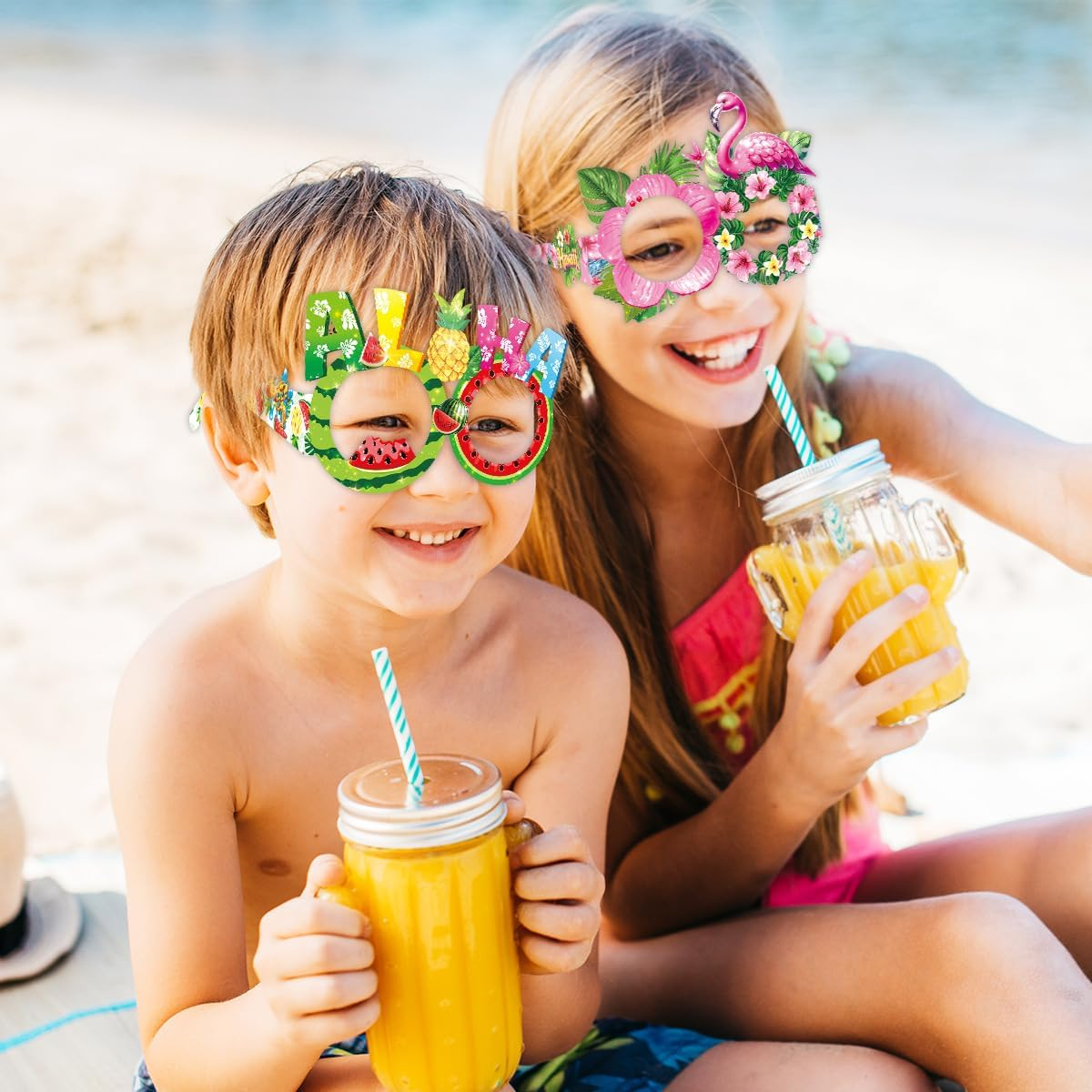 Palumma 16 Pcs Paper Summer Luau Glasses, Beach Birthday Party Flamingo Glasses, Flamingo Birthday Decorations Luau Party Decorations image number 5