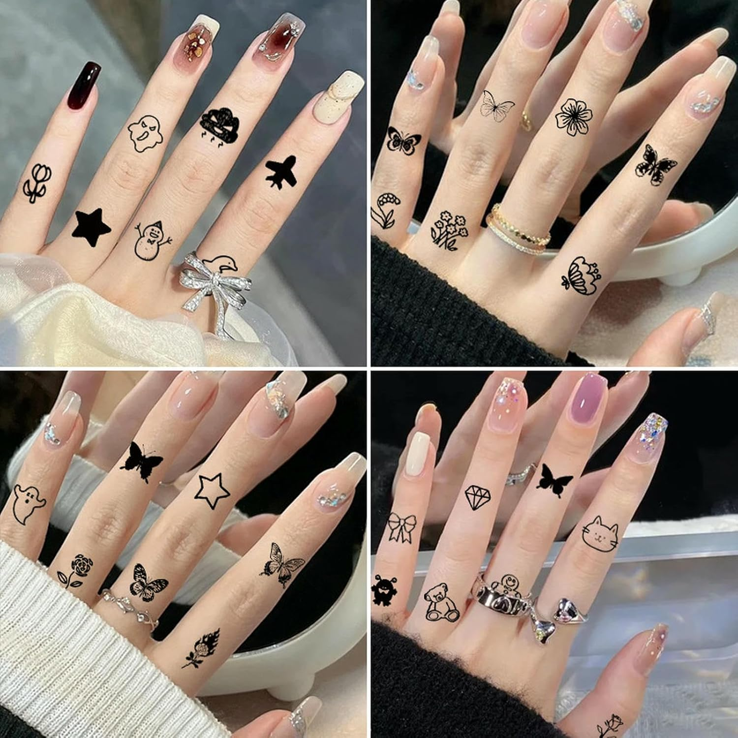 10 Sheets Mini Finger Tattoo Stickers Black Series Small Fresh Hand Clavicle Temporary Stickers image number 4