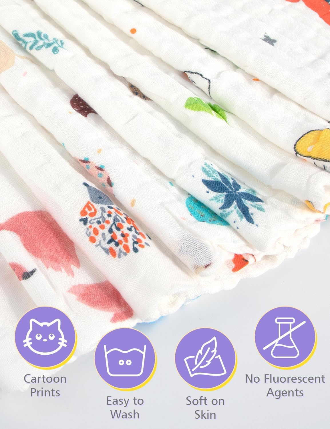 Viaky Muslin Baby Burp Cloths Sets 9 Pack 100% Cotton 25X25Cm Burping Clothes 6 Layers Super Soft and Highly Absorbent Newborn Towel for Baby Girls Boys image number 1