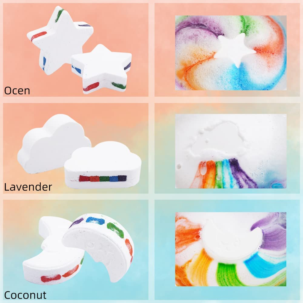 Uandhome 4 Pack Rainbow Bath Bombs for Kids, Girls Bath Bomb Gift Set with Natural Ingredients, 2 Clouds、1 Star、1 Moon Shower Bombs with Rich Bubbles and Rainbow Color, Great Gifts at Holiday and Birthday image number 4