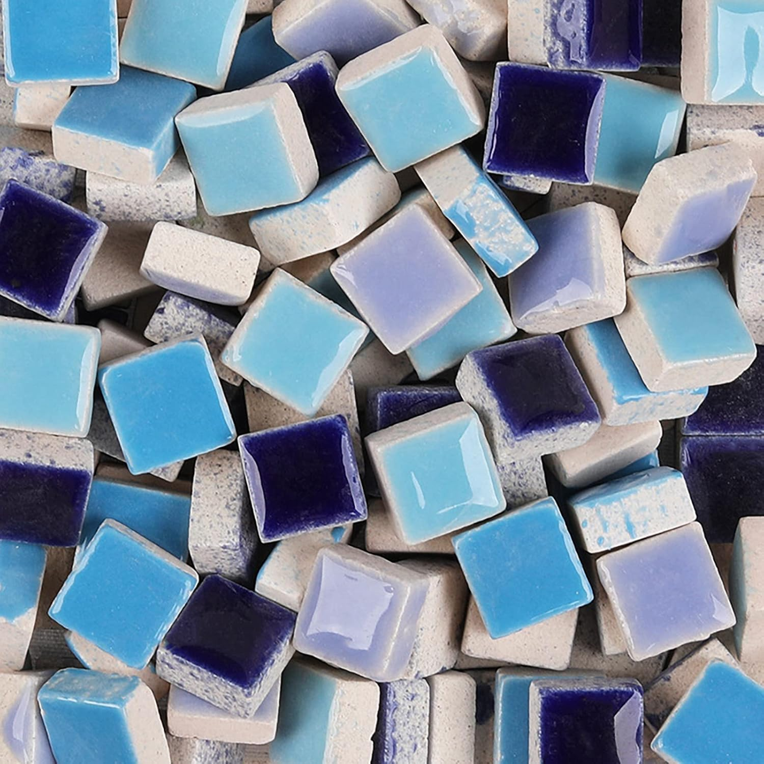PINUO&KE 200 Pieces / 200 G Mosaic Tiles Square Ceramic Mosaic Mosaic Tiles Square 0.4X0.4 Inch Mosaic Pieces for Home Decoration, DIY Crafts, Mosaic Tile Projects - Blue Mix