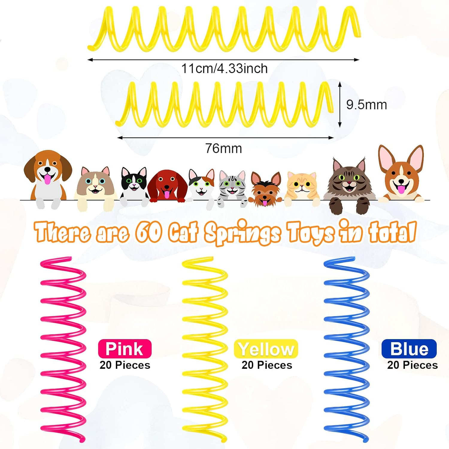 Charniol 60 Pcs 3 Inch Cat Spring Toys, Plastic Coil Spiral Springs Kitten Interactive Colorful Cat Toys for Indoor Swatting Biting Chasing, Active Healthy Fitness Play image number 3